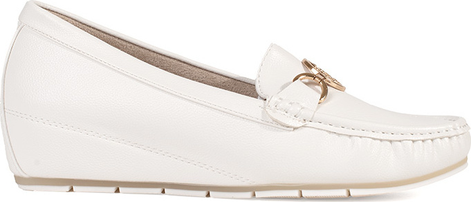 Biele mokasíny na kline so zlatým zdobením, podpätok 2 cm GD-FL799W Veľkosť: 41