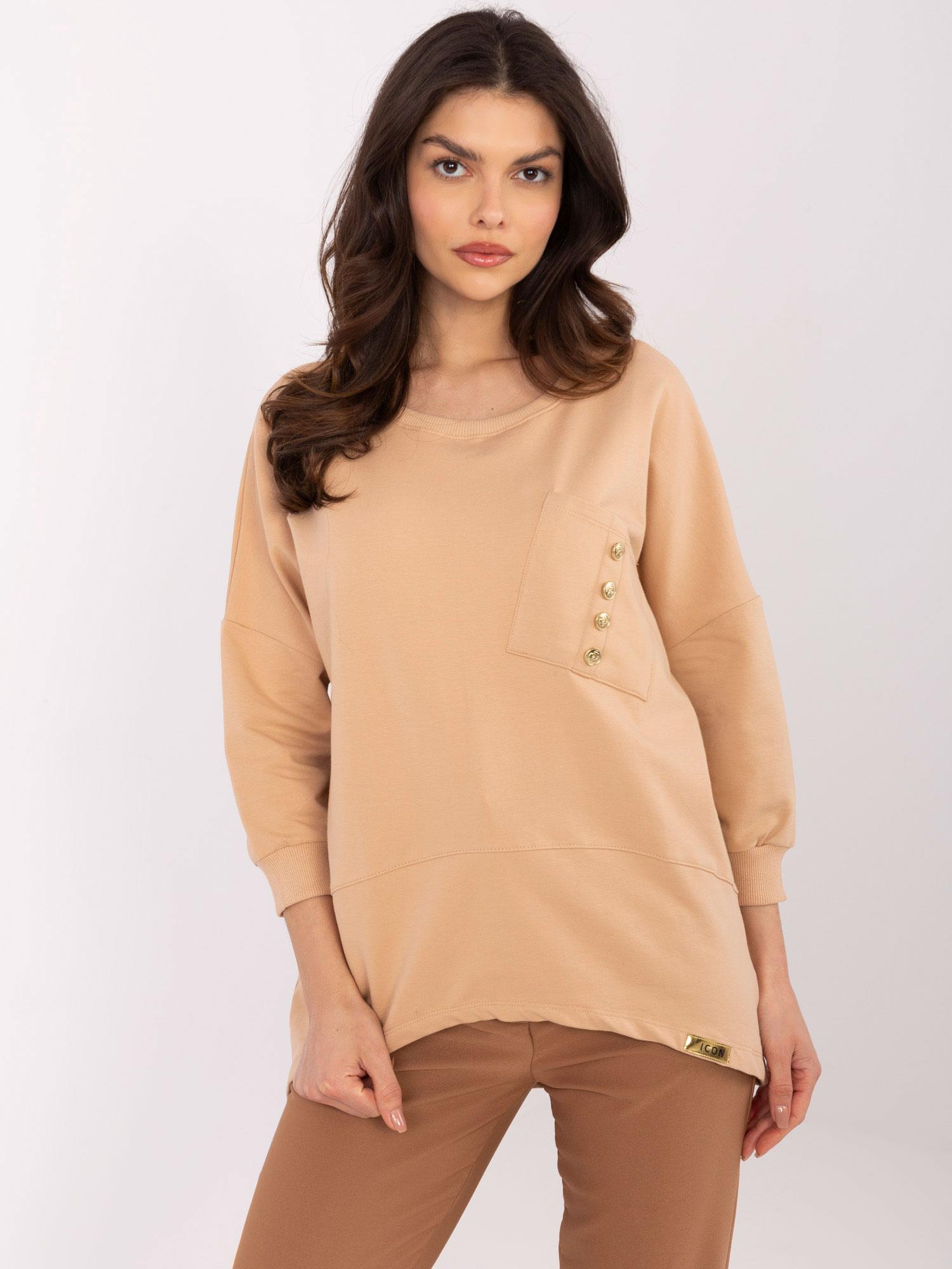 Béžová dámska ľahká asymetrická mikina CLM-BZ-1263.49-camel Veľkosť: XL