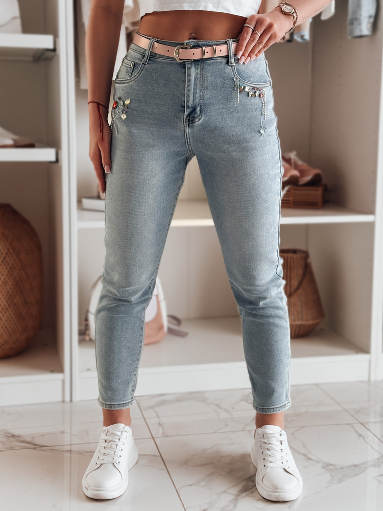 Svetlomodré dámske skinny džínsy so zdobením na vreckách BLINGBLING UY2451 Veľkosť: XS