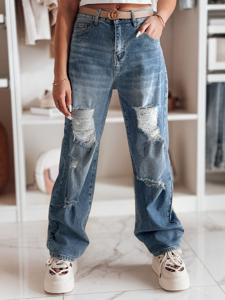 Modré dámske potrhané džínsy so širokými nohavicami DEMARIP UY2486 Veľkosť: XL