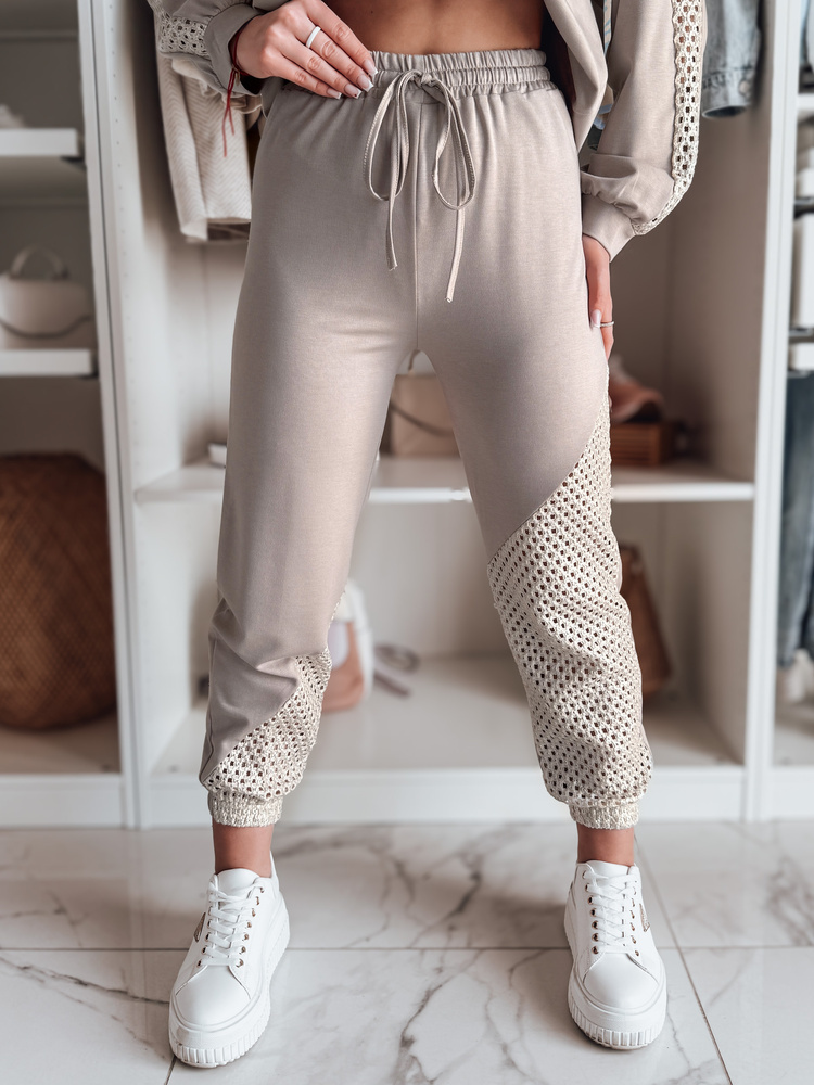 Dámske béžové štýlové tepláky s jedinečným dizajnom ELEGRA UY2515 Veľkosť: ONE SIZE