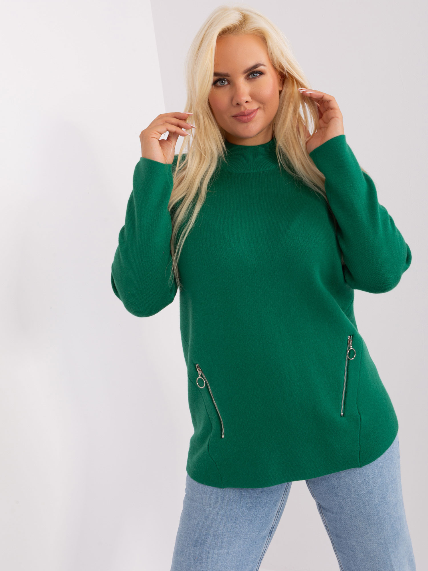 Tmavozelený sveter so zipsami PM-SW-PM717.20-dark green Veľkosť: XL/2XL