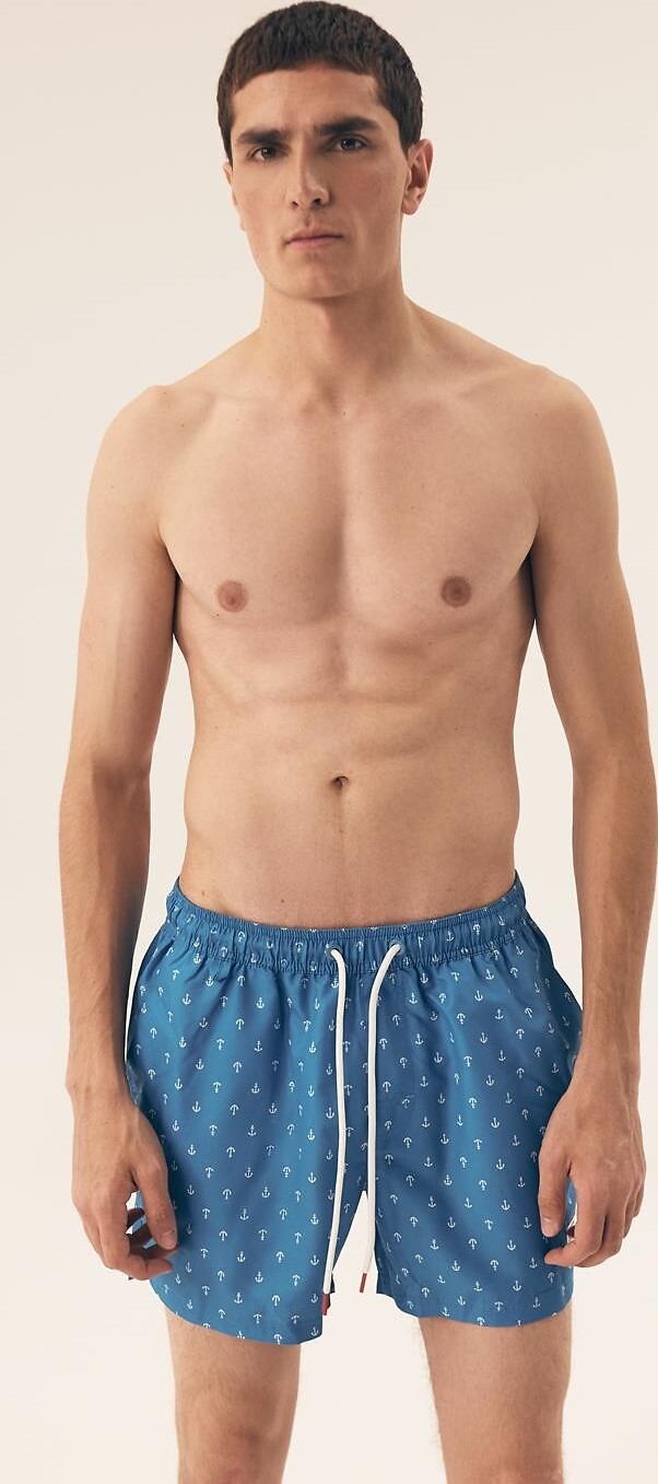 Modré vzorované pánske plavecké šortky Henderson 42615 Rook M-4XL Veľkosť: 3XL, Barva: Modrá