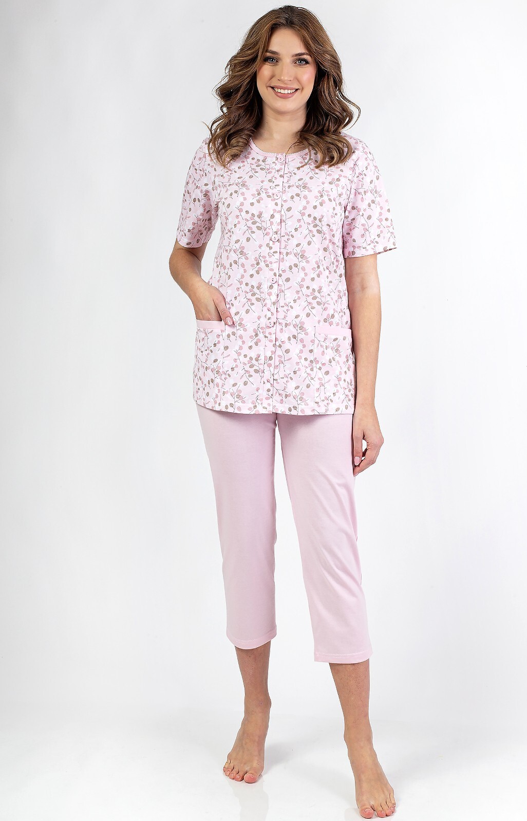 Svetlomodré dámske pyžamo s 3/4 nohavicami Regina 694 kr/r 2XL-3XL W25 Veľkosť: 2XL, Barva: ružová