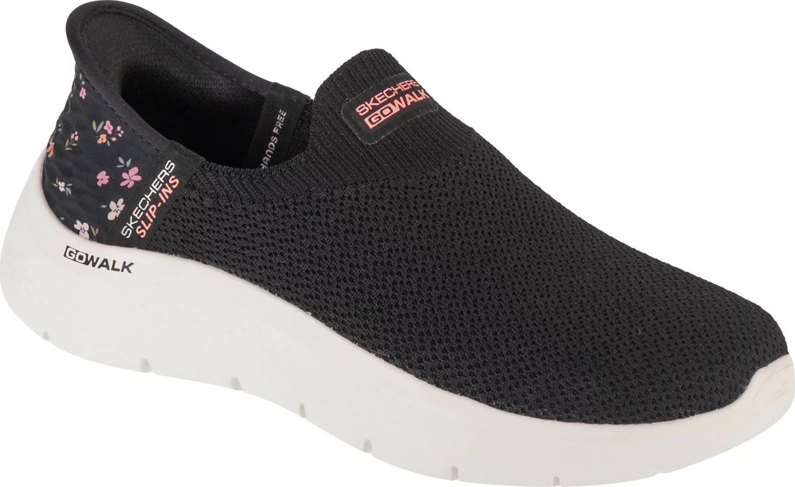 Čierne dámske tenisky s jemným kvetinovým vzorom Skechers Slip-Ins: GO WALK Flex - Sunset Rose 124822-BKPK Veľkosť: 37