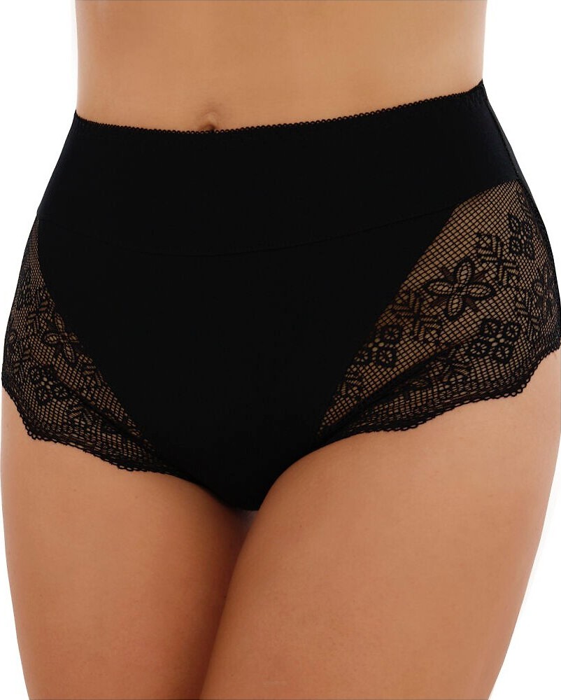 Dámske nohavičky s vysokým pásom a čipkou Emili Ella Maxi S-2XL Veľkosť: L, Barva: čierna