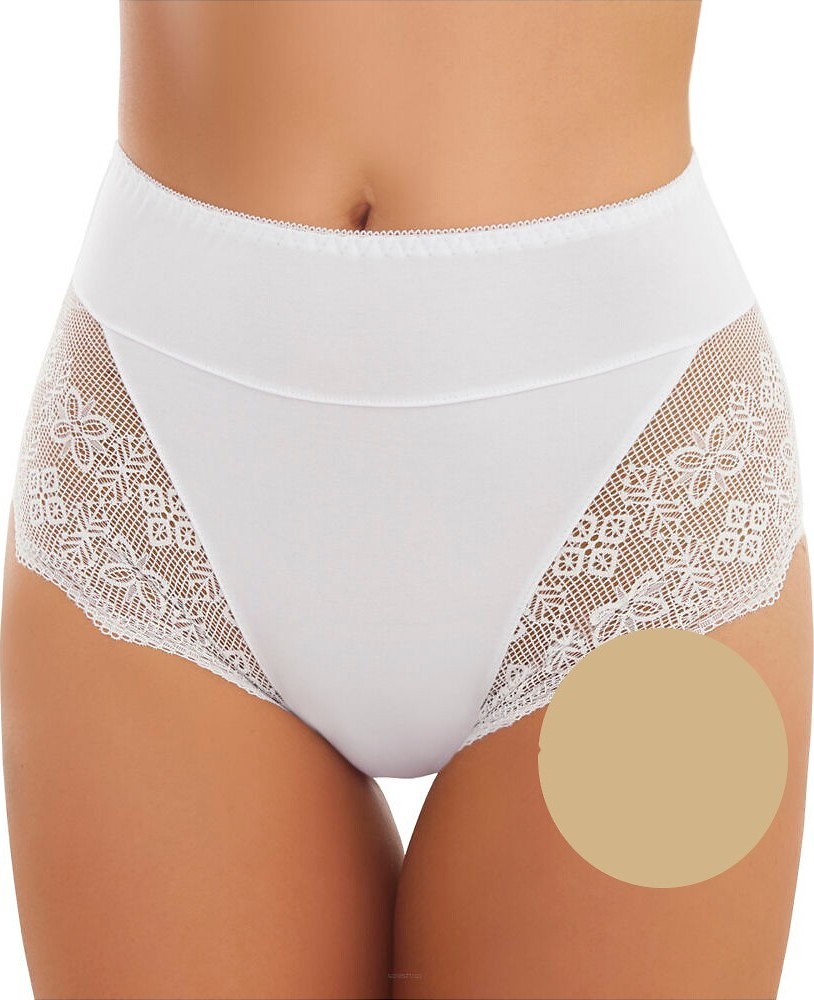 Dámske nohavičky s vysokým pásom a čipkou Emili Ella Maxi S-2XL Veľkosť: S, Barva: Béžová