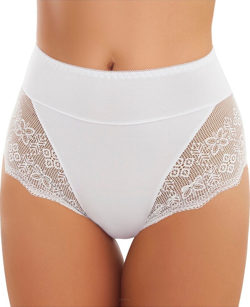 Dámske nohavičky s vysokým pásom a čipkou Emili Ella Maxi S-2XL Veľkosť: L, Barva: biela