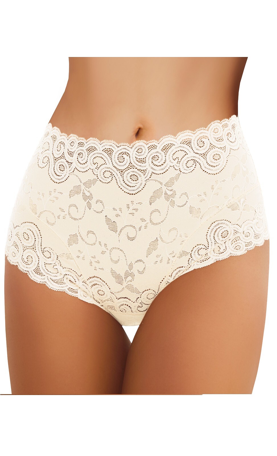 Vysoké dámske nohavičky s elegantnou čipkou Emili Ines S-XL Veľkosť: XL, Barva: krémová