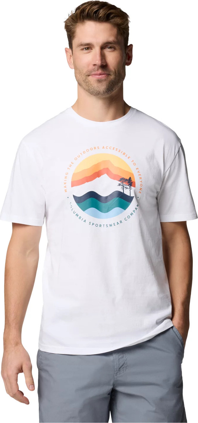 Biele pánske tričko s potlačou Columbia Path Lake II Graphic Tee 1934814111 Veľkosť: L