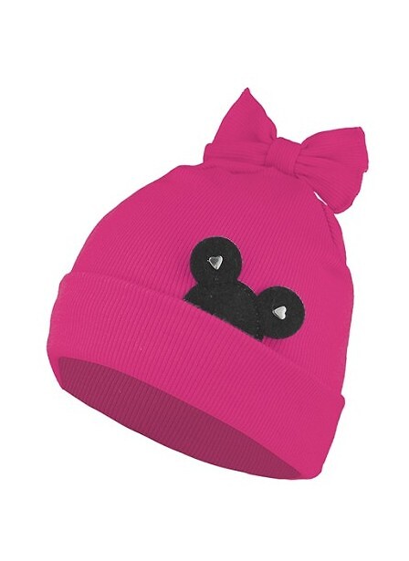 Detská čiapka s nášivkou a mašľou AJS 50-025 dziecięca Veľkosť: 44-46 cm, Barva: fuchsiová