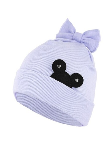 Detská čiapka s nášivkou a mašľou AJS 50-025 dziecięca Veľkosť: 44-46 cm, Barva: lila