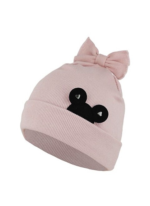 Detská čiapka s nášivkou a mašľou AJS 50-025 dziecięca Veľkosť: 48-50 cm, Barva: púdrová