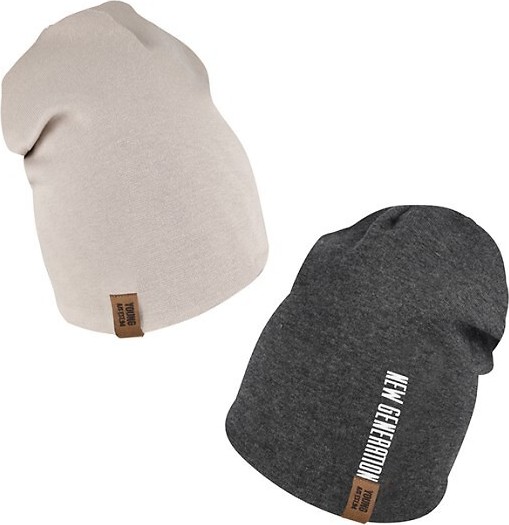 Detská obojstranná čiapka s potlačou AJS 50-137 dwustronna dziecięca Veľkosť: 48-50 cm, Barva: béžovo-grafitová