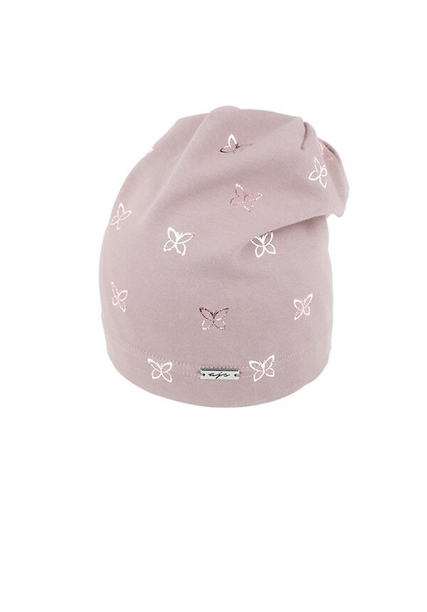 Detská čiapka s motýľmi AJS 50-105 dziecięca Veľkosť: 48-50 cm, Barva: púdrová