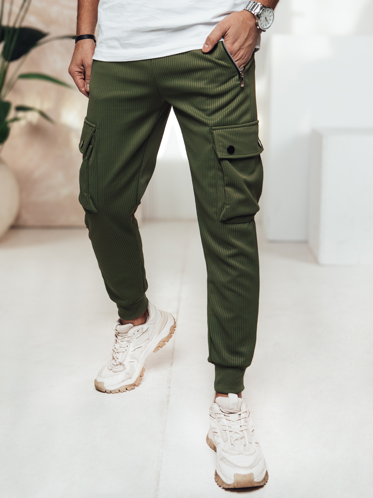 Tmavozelené pánske cargo nohavice s elastickým pásom UX4460 Veľkosť: L