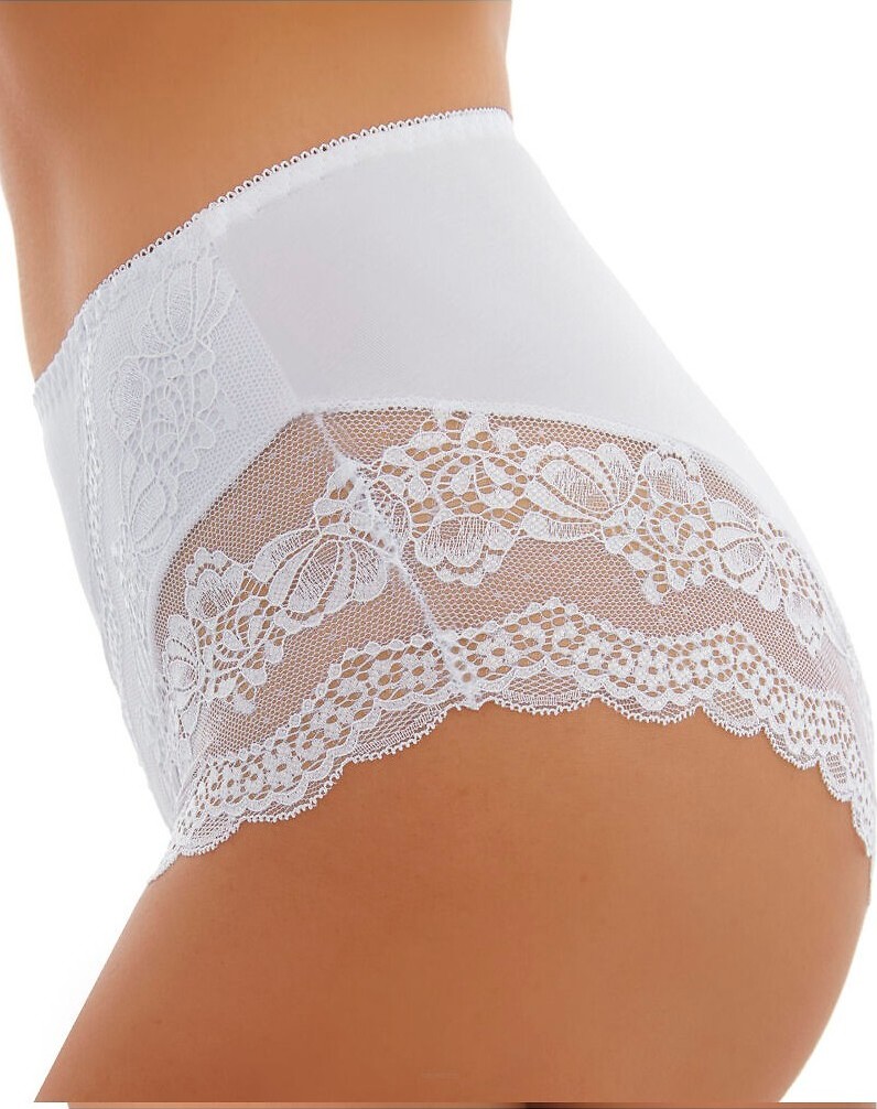 Dámske bavlnené nohavičky s vysokým psom a čipkou Emili Melisa 3XL-4XL Veľkosť: 3XL, Barva: biela