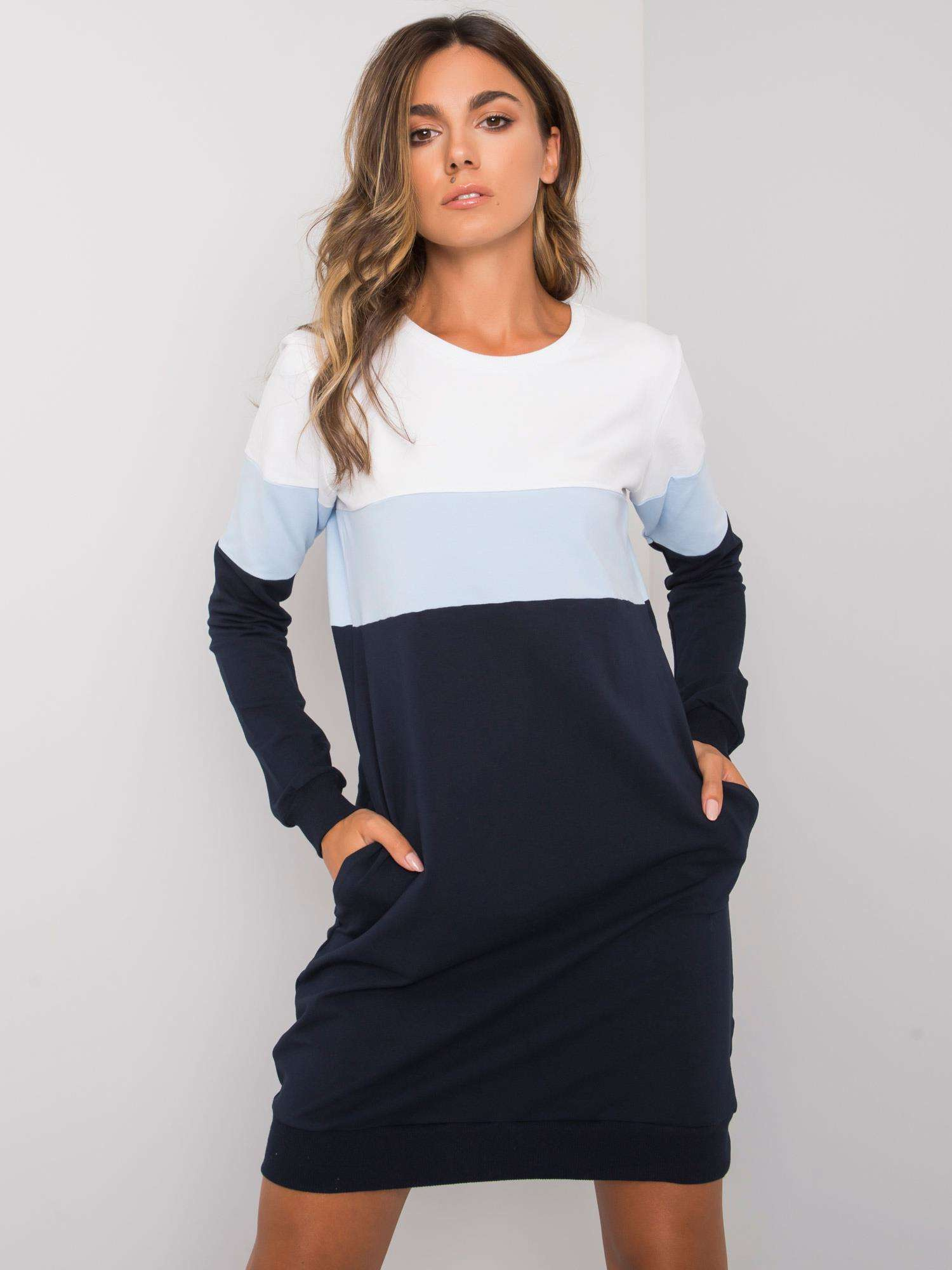 Modro-biele mikinové šaty s vreckami RV-SK-5869.04-blue Veľkosť: S