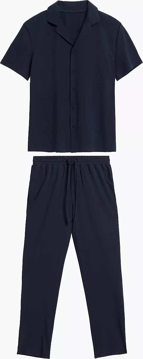 Klasické pánske pyžamo so zapínaním na gombíky Atlantic BNMP-002 kr/r S-2XL meska rozpinaná Veľkosť: M, Barva: tmavomodrá