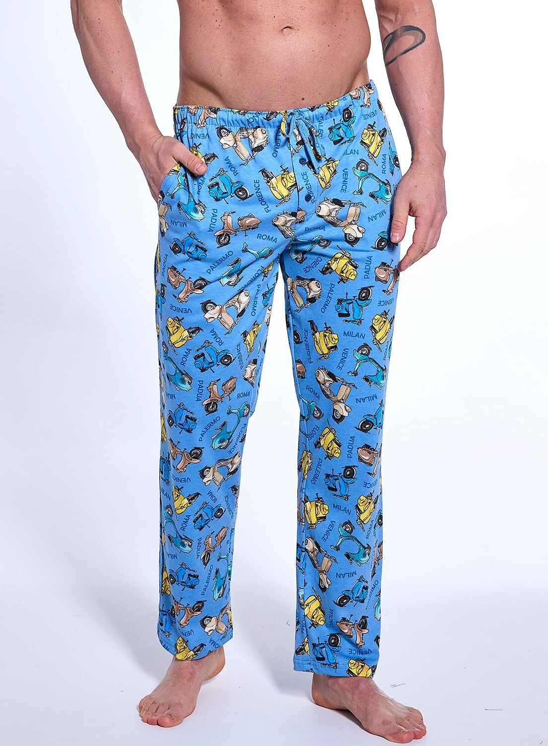 Modré dlhé pánske nohavice s potlačou Cornette 691/58 3XL-5XL meskie Veľkosť: 3XL, Barva: Modrá