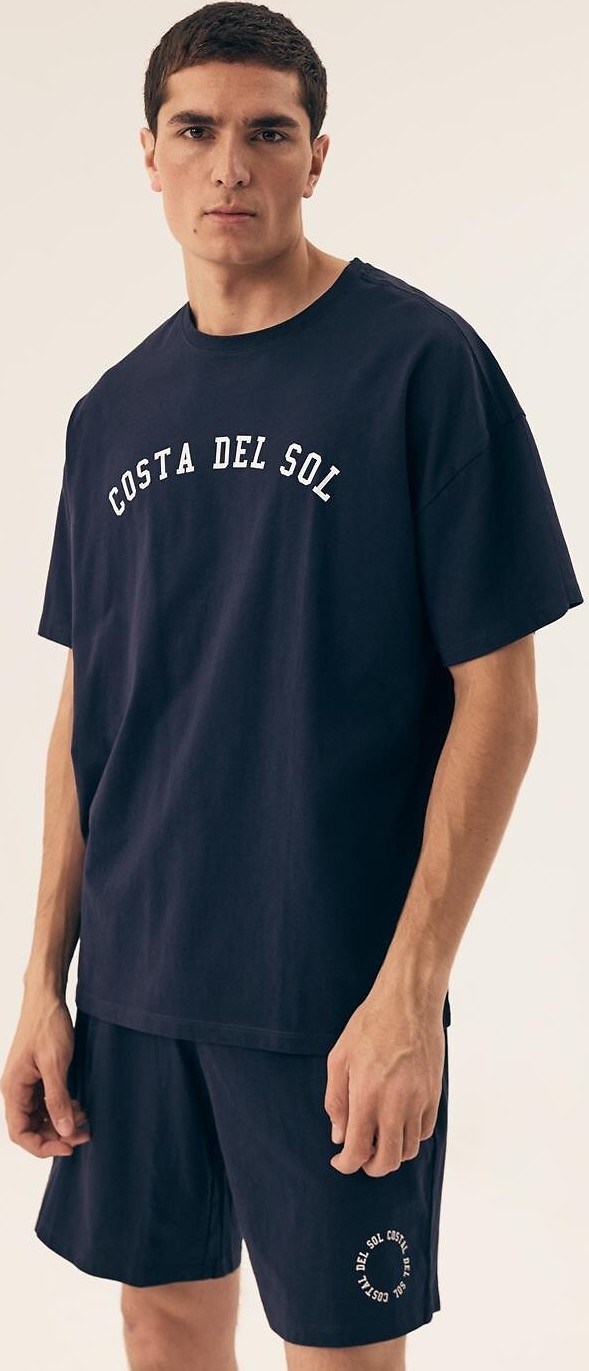 Tmavomodré pánske krátke pyžamo s potlačou Henderson Core 42605 Sol kr/r M-2XL Veľkosť: XXL, Barva: tmavomodrá