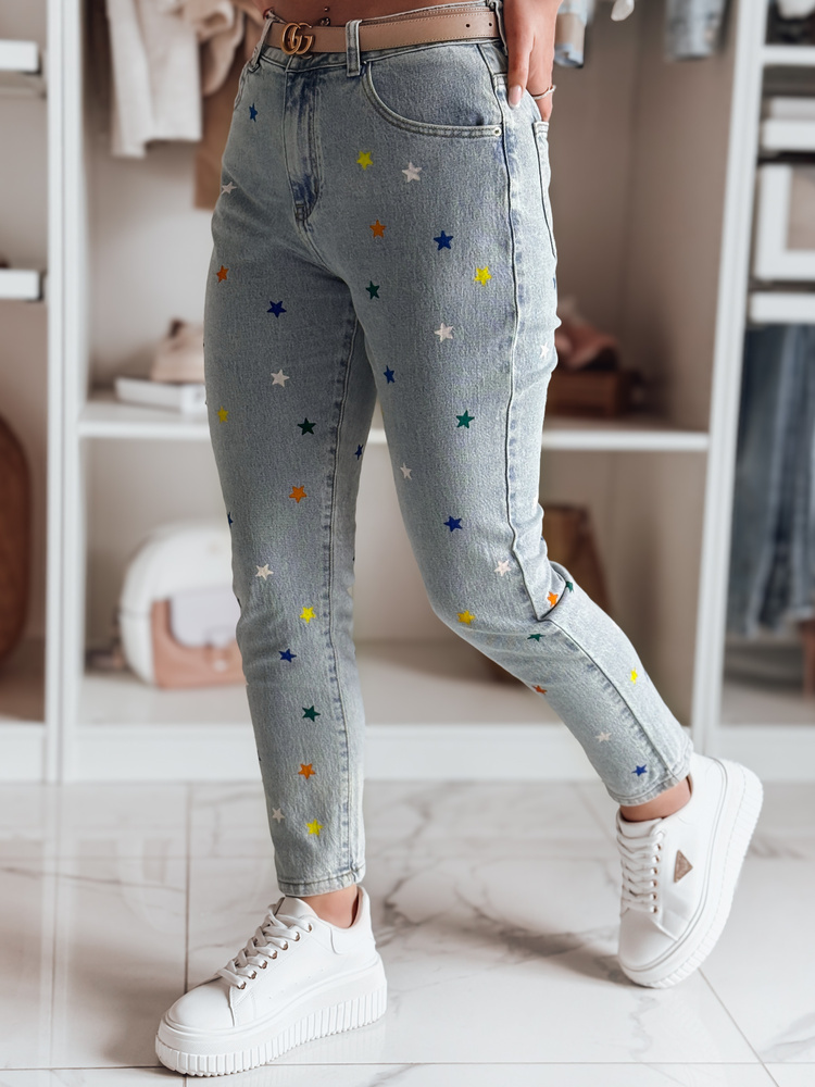 Modré dámske slim fit džínsy s hviezdičkami SHINYFIT UY2452 Veľkosť: XL