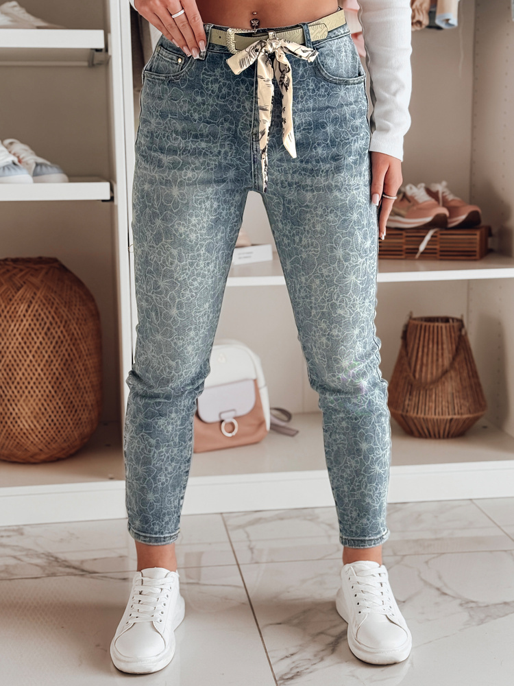 Svetlomodré dámske slim fit džínsy s kvetinovým vzorom FLORAJIN UY2463 Veľkosť: S
