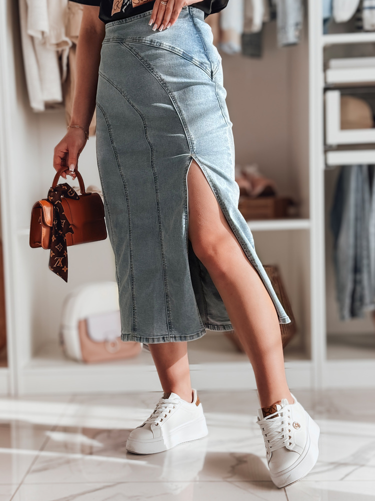 Modrá džínsová midi sukňa s vysokým pásom MORETES CY0481 Veľkosť: S