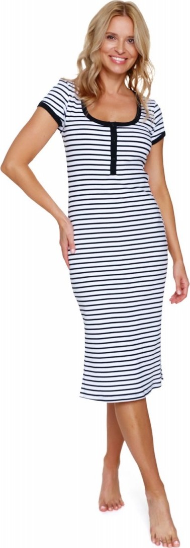 Bielo-čierna dámska pruhovaná nočná košeľa s krátkym rukávom Doctor Nap Veľkosť: S