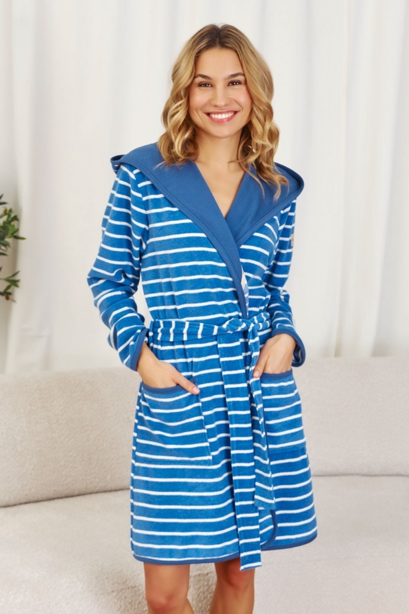 Modrý dámsky pruhovaný župan Doctor Nap Veľkosť: S