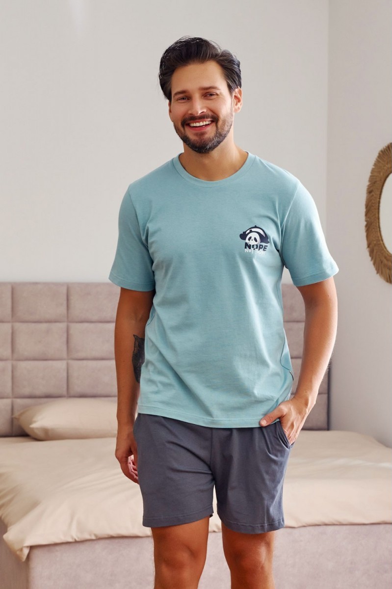 Modré pánske krátke pyžamo s malou potlačou pandy Doctor Nap Veľkosť: S