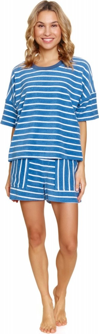 Modré pruhované dámske krátke froté pyžamo Doctor Nap Veľkosť: S