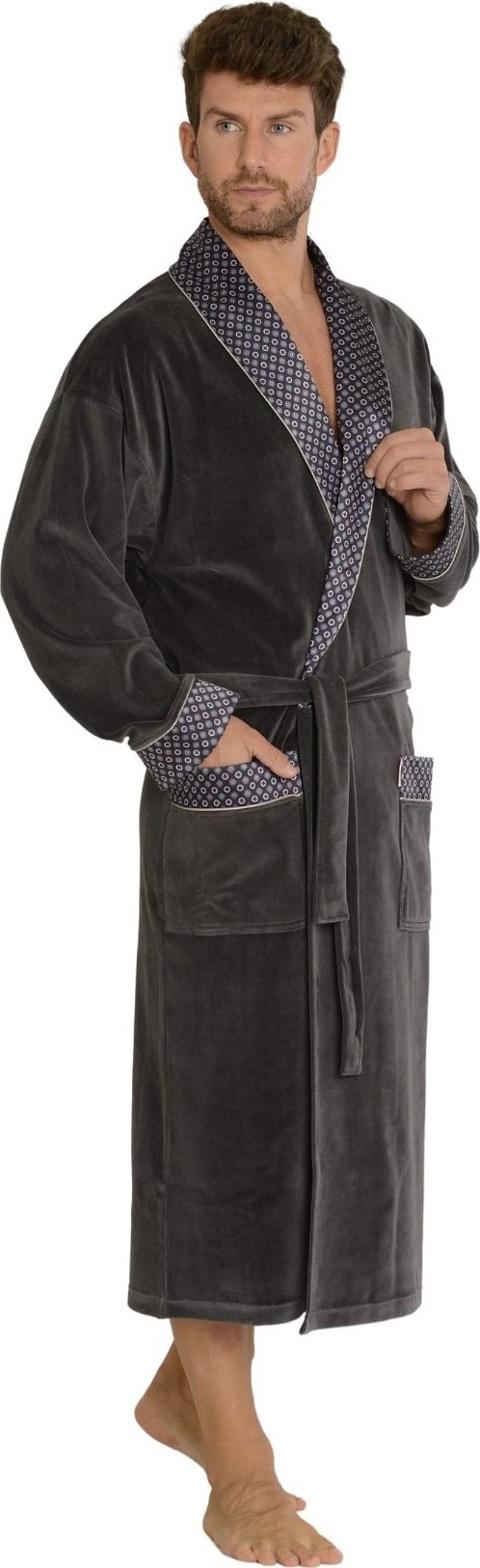 Pánsky dlhý zamatový župan De Lafense Bonjour 773 długi M-2XL meski Veľkosť: M, Barva: Grafitová