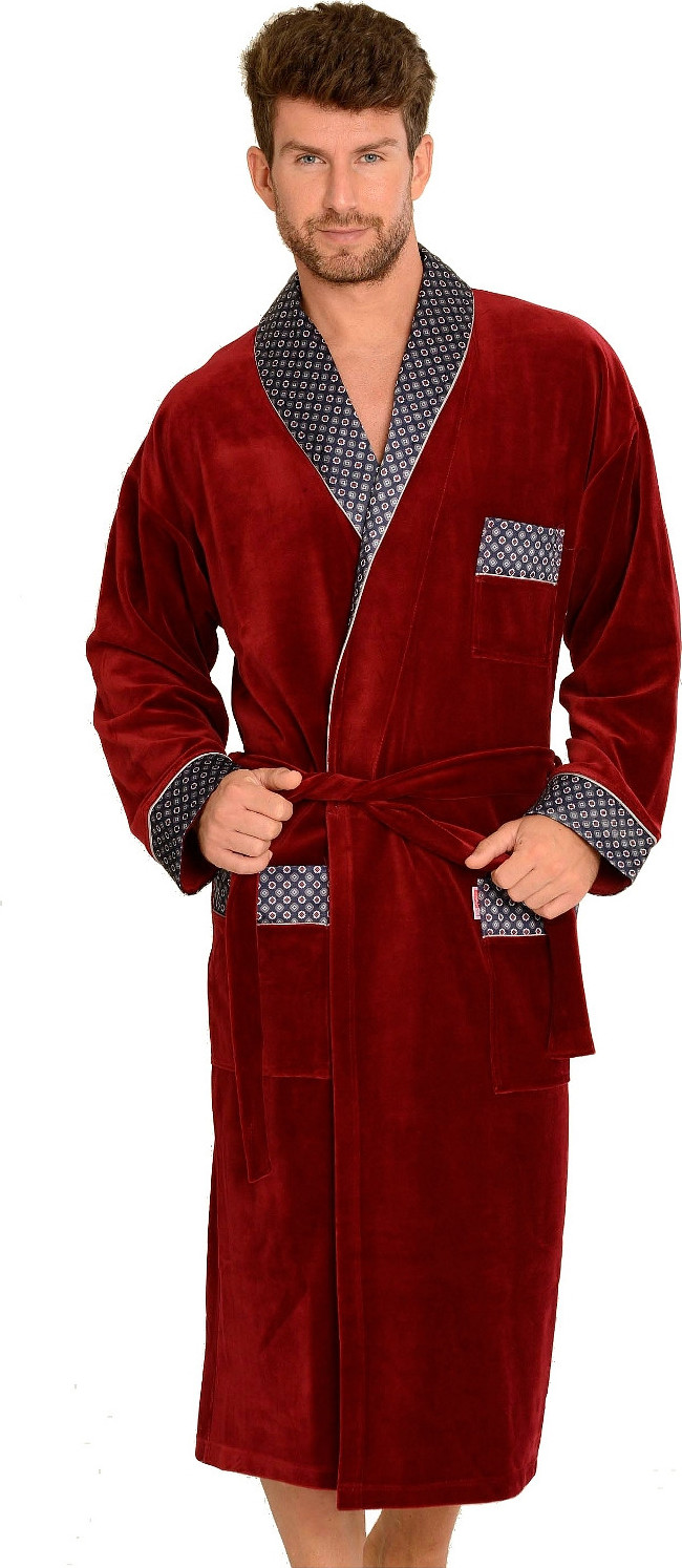 Pánsky dlhý zamatový župan De Lafense Bonjour 773 długi M-2XL meski Veľkosť: M, Barva: Vínová