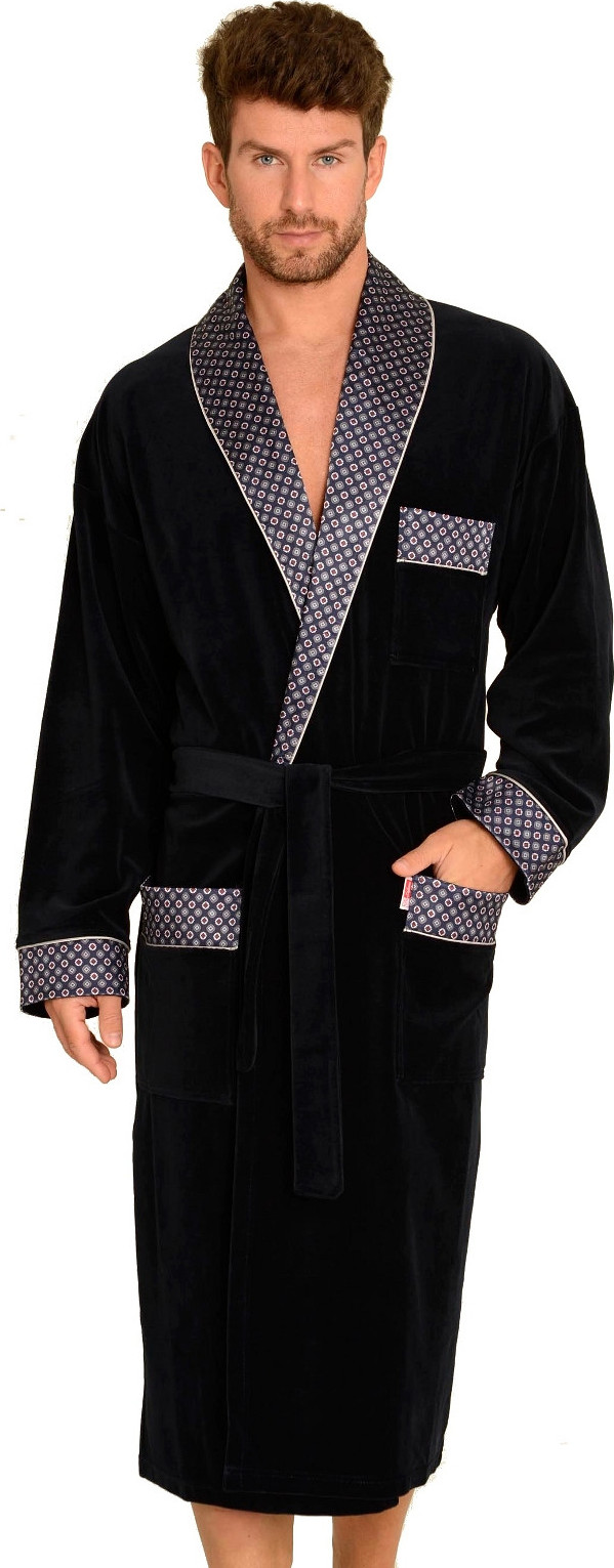 Pánsky dlhý zamatový župan De Lafense Bonjour 773 długi M-2XL meski Veľkosť: M, Barva: tmavomodrá