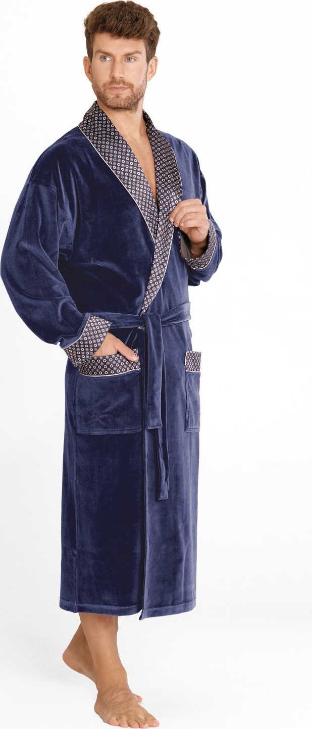Pánsky dlhý zamatový župan De Lafense Bonjour 773 długi M-2XL meski Veľkosť: XXL, Barva: Modrá