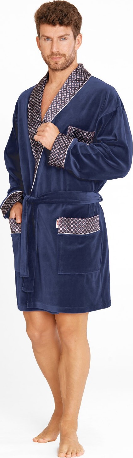 Pánsky krátky zamatový župan De Lafense Bonjour 772 Bonjour krótki M-2XL meski Veľkosť: M, Barva: Modrá