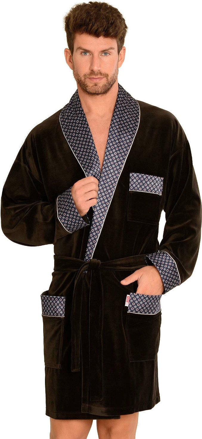 Pánsky krátky zamatový župan De Lafense Bonjour 772 Bonjour krótki M-2XL meski Veľkosť: XL, Barva: hnedá