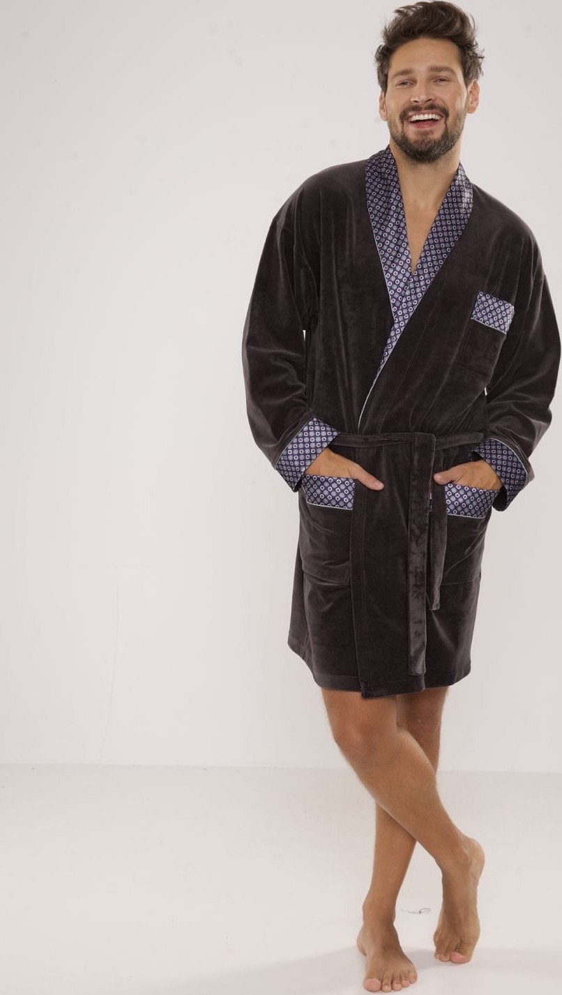 Pánsky krátky zamatový župan De Lafense Bonjour 772 Bonjour krótki M-2XL meski Veľkosť: XL, Barva: Grafitová