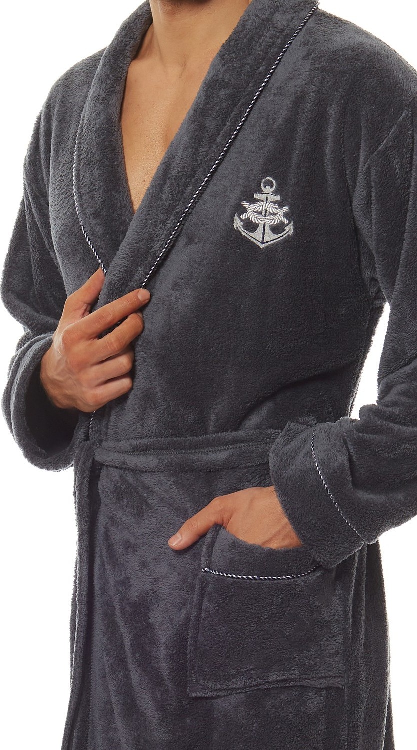 Pánsky dlhý župan s lemovaním L&L Marine 2114 M-2XL meski Veľkosť: L, Barva: Grafitová