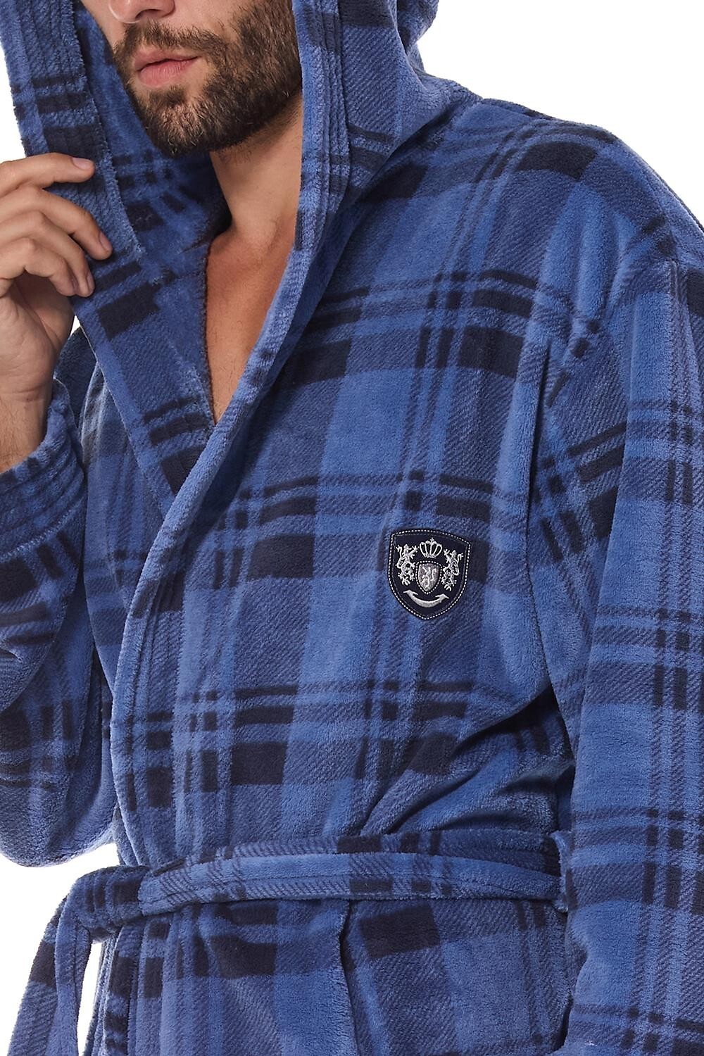 Károvaný pánsky dlhý župan s kapucňou L&L Pedro 2457 M-2XL meski Veľkosť: M, Barva: Modrá