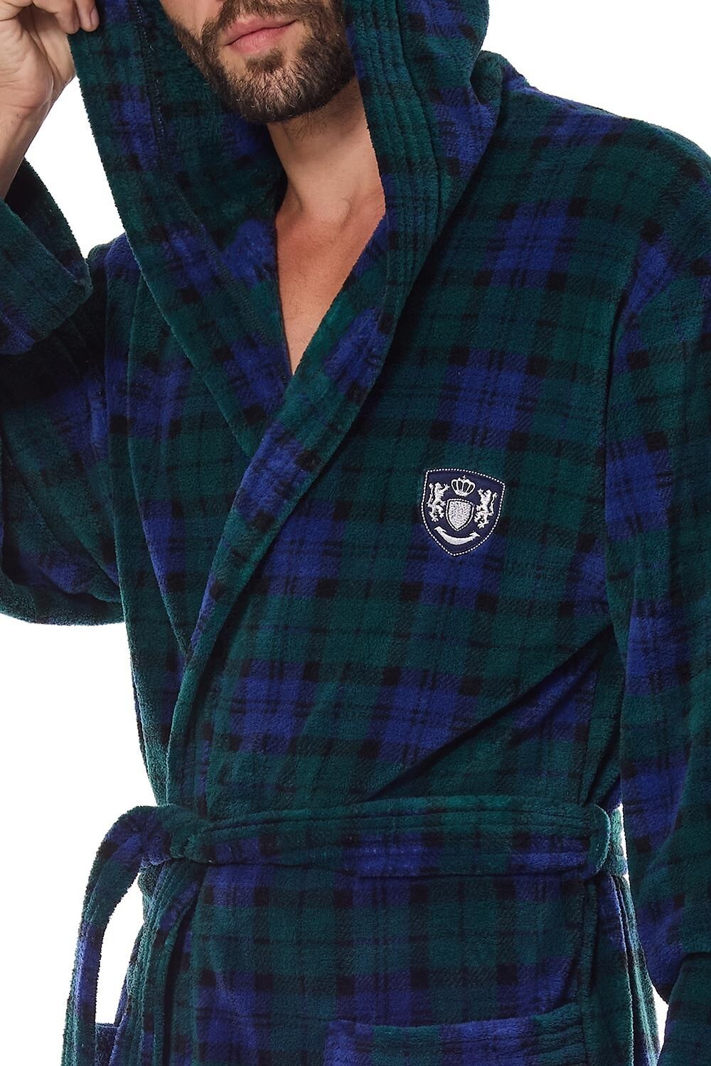 Károvaný pánsky dlhý župan s kapucňou L&L Pedro 2457 M-2XL meski Veľkosť: XL-182/120/116, Barva: tmavozelená