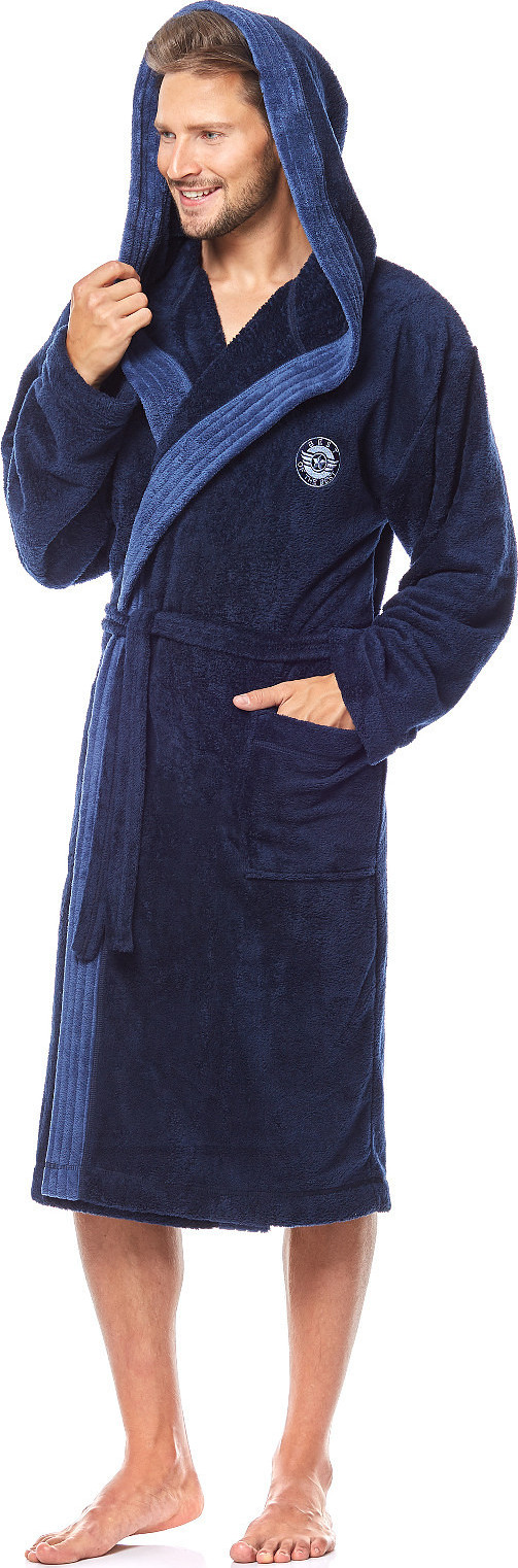 Dlhý pánsky dlhý župan s kapucňou L&L George M-2XL meski Veľkosť: M, Barva: tmavomodrá