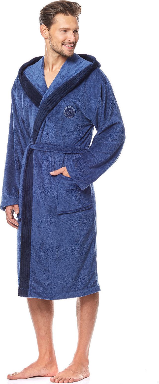 Dlhý pánsky dlhý župan s kapucňou L&L George M-2XL meski Veľkosť: M, Barva: Modrá