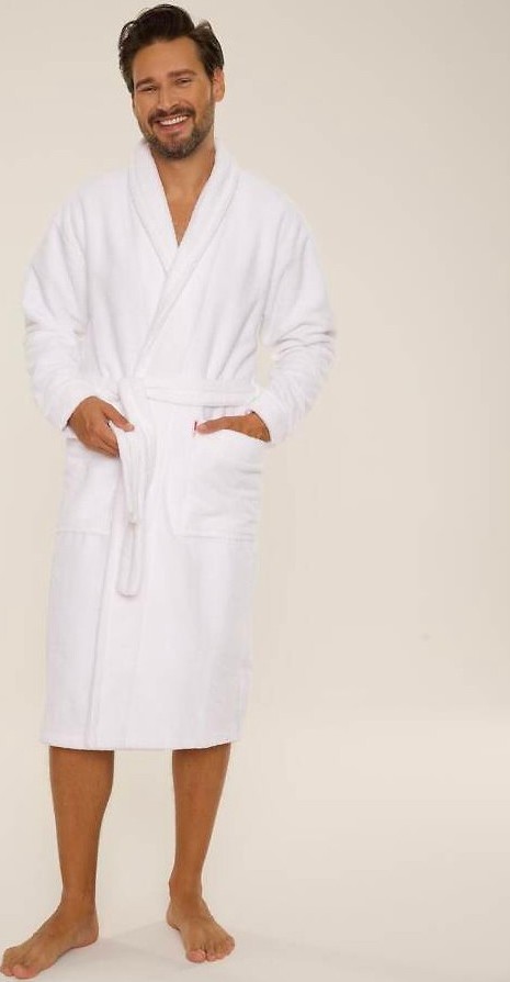 Pánsky dlhý župan so šálovým golierom De Lafense 735 Manuele Frotte meski M-2XL Veľkosť: 2XL, Barva: biela