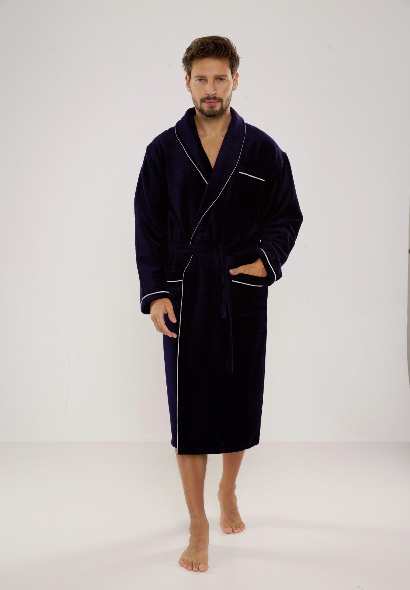 Pánsky dlhý župan so šálovým golierom De Lafense 735 Manuele Frotte meski M-2XL Veľkosť: 2XL, Barva: tmavomodrá