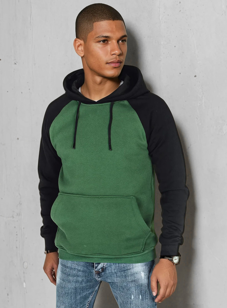 Zeleno-čierna pánska pohodlná mikina s klokaním vreckom BX5895 Veľkosť: M