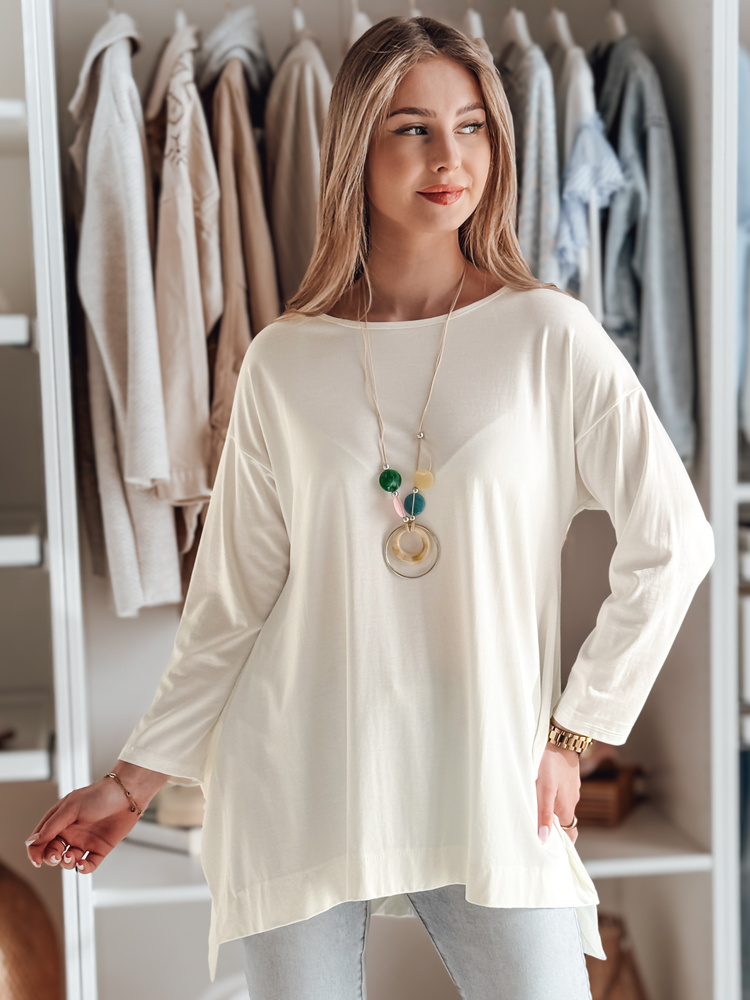 Smotanová dámska asymetrická oversize blúzka s príveskom COMFILA RY2787 Veľkosť: ONE SIZE