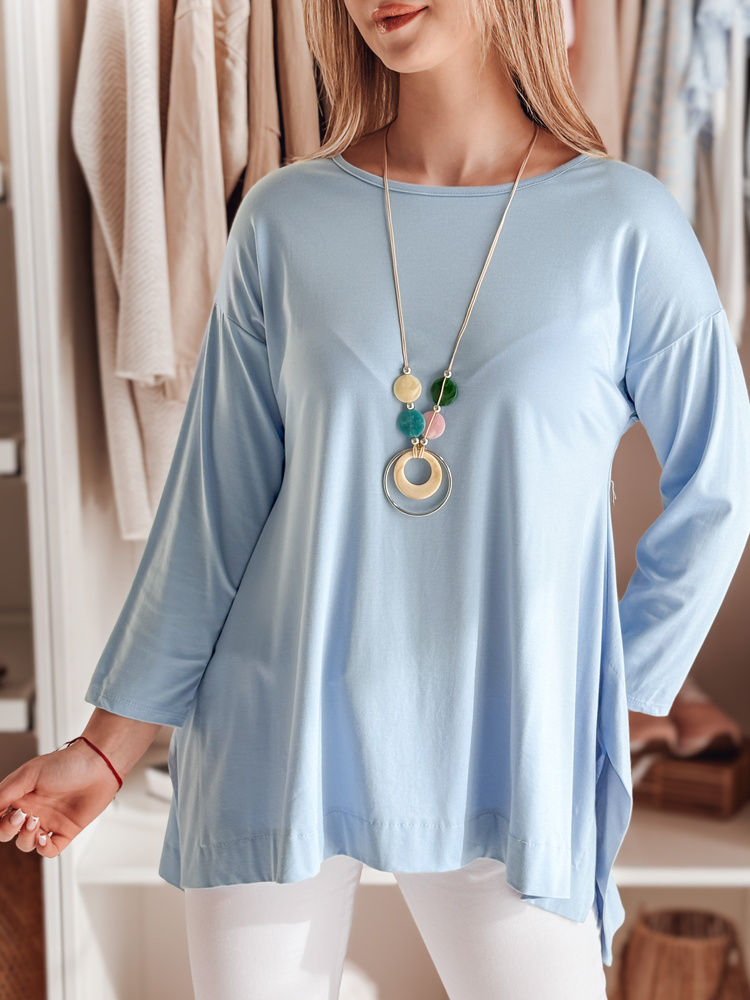 Svetlomodrá dámska asymetrická oversize blúzka s príveskom COMFILA RY2788 Veľkosť: ONE SIZE