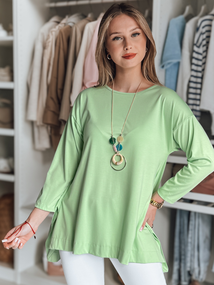 Svetlozelená dámska asymetrická oversize blúzka s príveskom COMFILA RY2792 Veľkosť: ONE SIZE